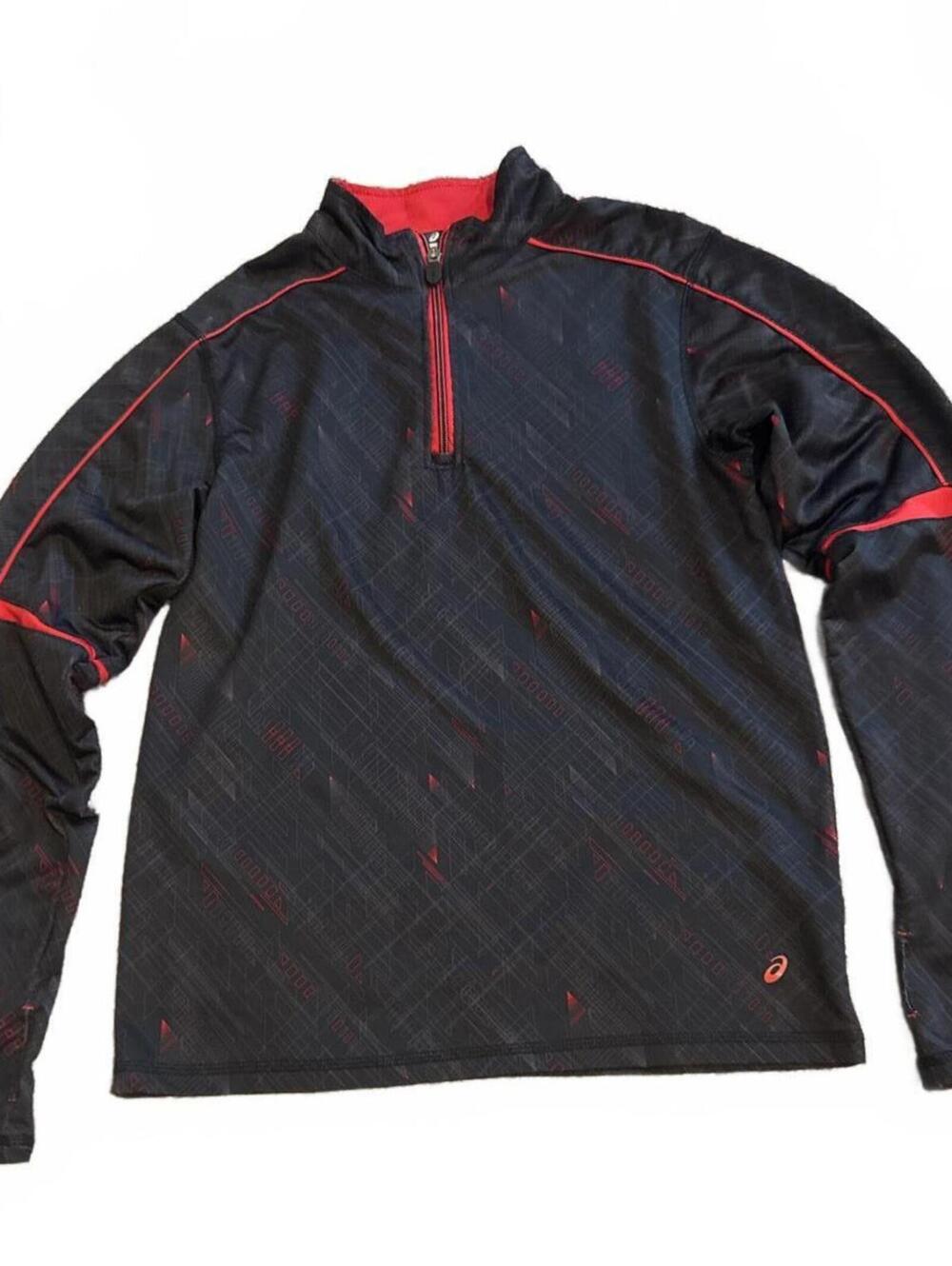 Asics Boys Large Black Red Long Sleeve Quarter Zip Pullover